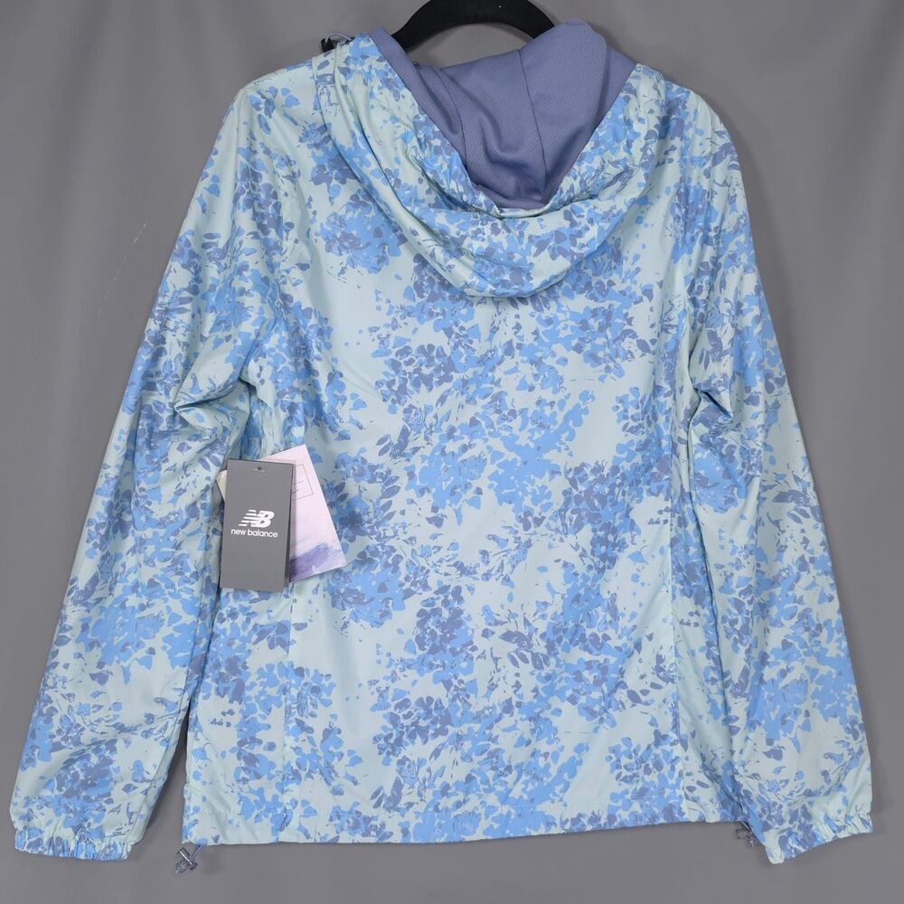 NEW BALANCE Women’s New Active Hoodie SMALL Windbreaker Floral Blue Jacket - Picture 8 of 13